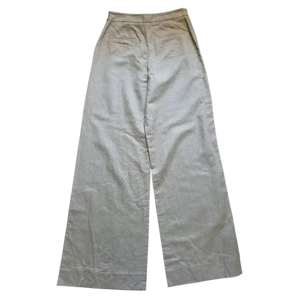 Zara Linen Wrap Front Pants XS Wide Leg High Rise Minimalist Neutral Trousers